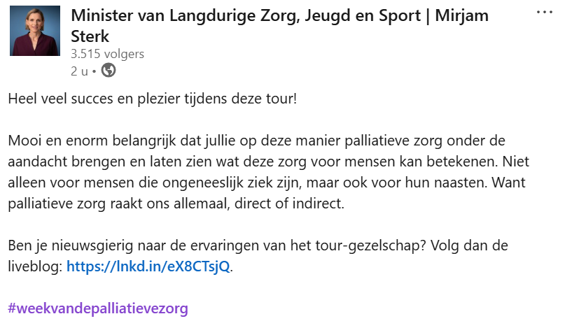 LinkedIn post minister Mirjam Sterk